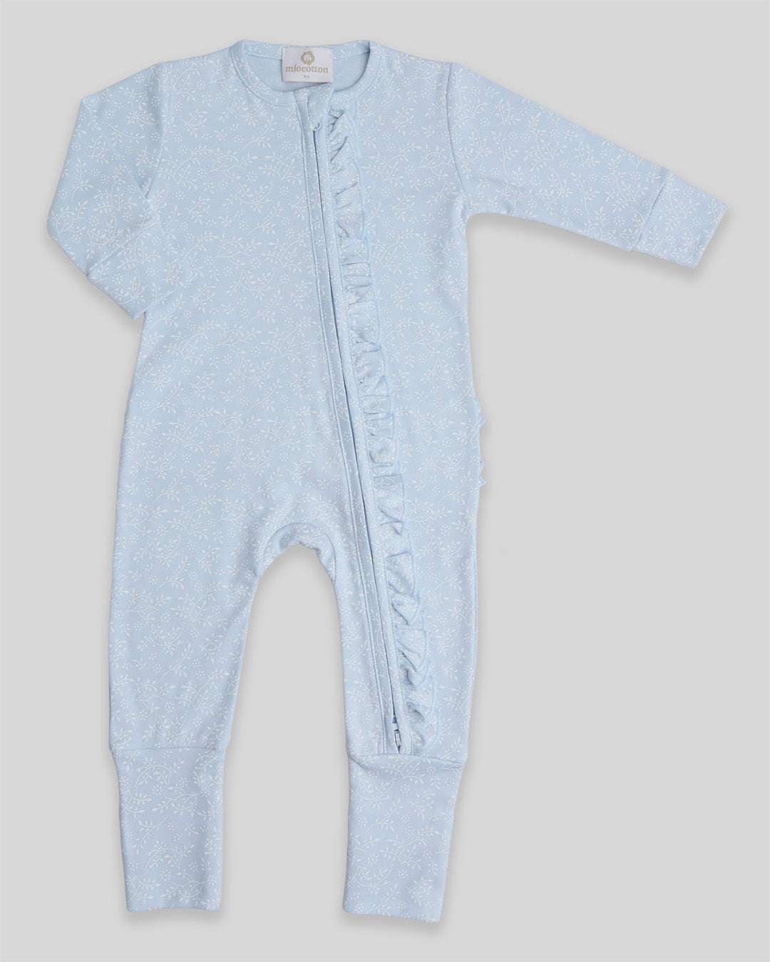 Enterizo pie reversible Celeste Hojas Blancas