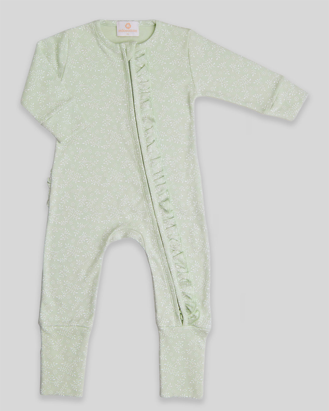 Enterizo pie reversible Pistacho Hojas Blancas
