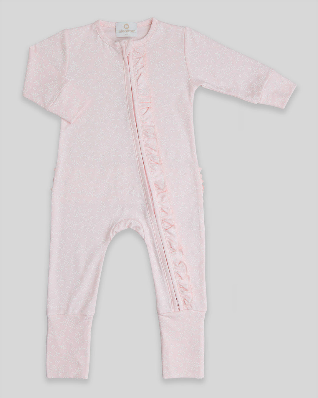 Enterizo pie reversible Rosado Hojas Blancas