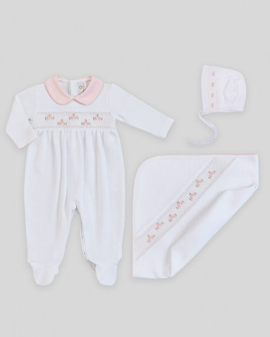 Conjunto de Bebé Smock Punto Inglés Zuz Blanco
