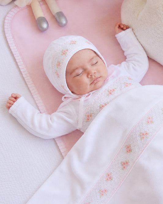 Conjunto de Bebé Smock Punto Inglés Zuz Blanco