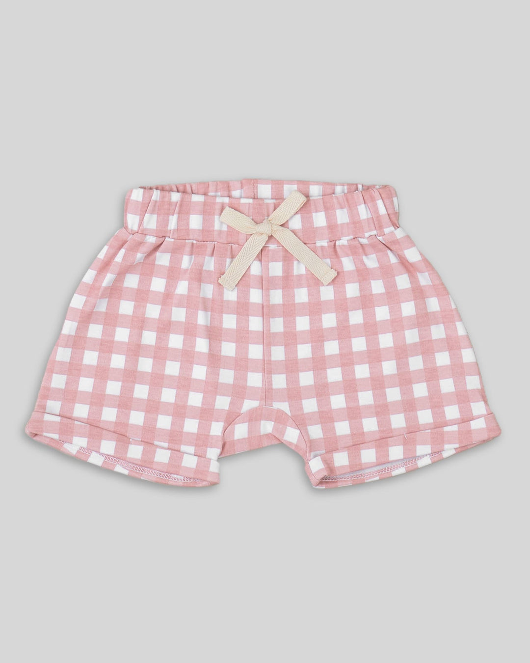 Short de cuadros palo rosa para niña en algodón pima
