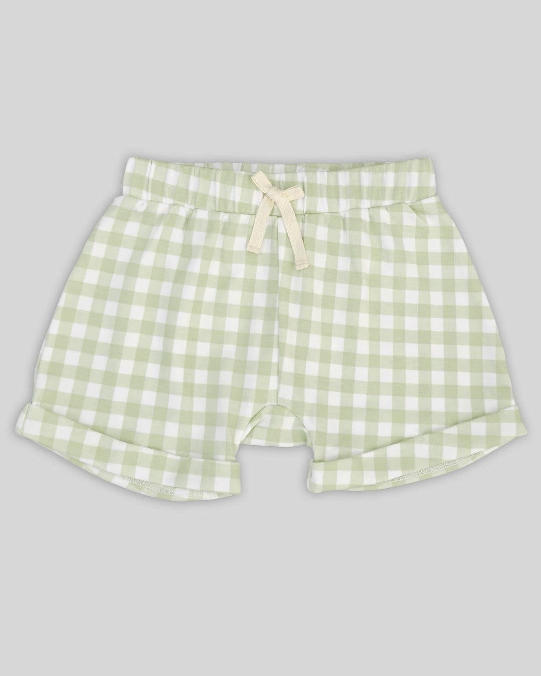 Short de cuadros pistacho para niña en algodón pima