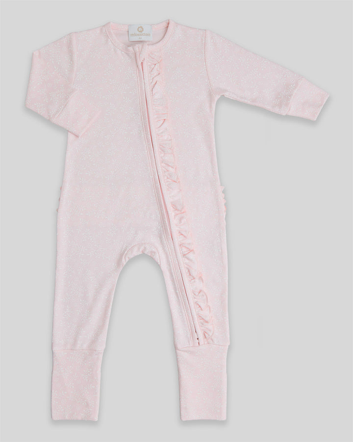Enterizo Mikela pie reversible Rosado Hojas Blancas