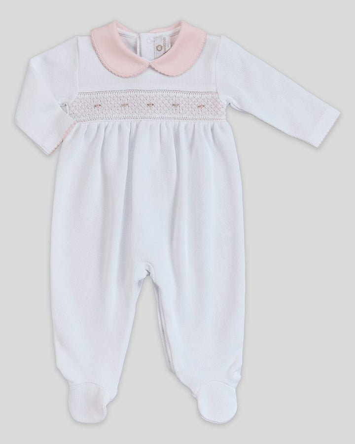 Enterizo bordado punto smock Oriana - Blanco