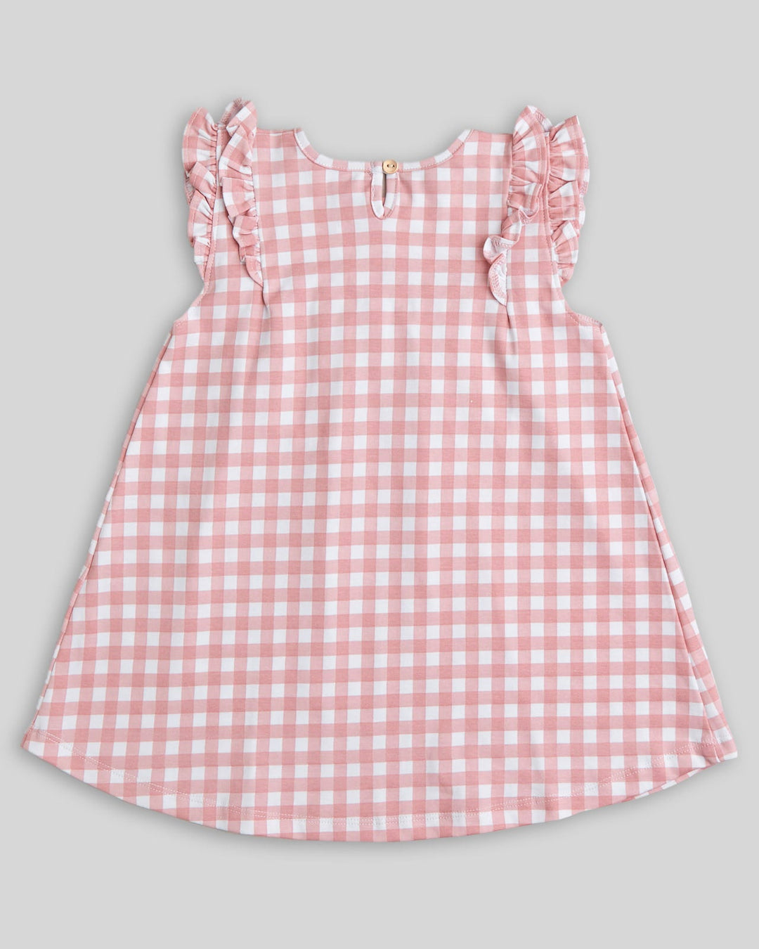 Vestido de niña Aurelia en algodón pima – Cuadros palo de rosa con mangas con volantes