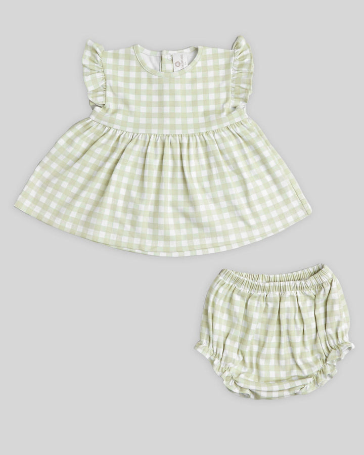 Mini vestido de niña Aurelia - cuadros pistachos