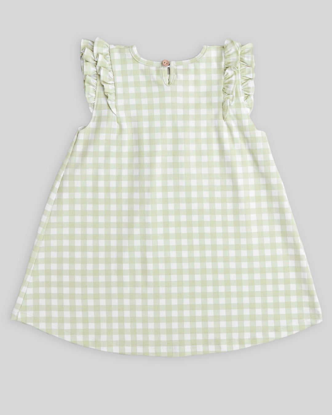 Vestido de niña Aurelia en algodón pima – cuadros pistacho con mangas con volantes