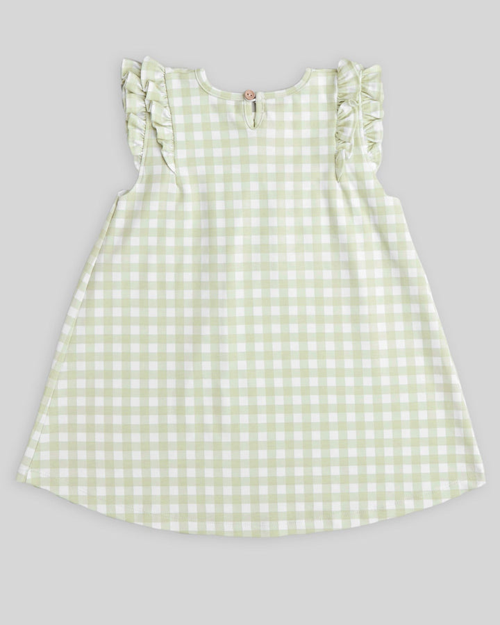 Vestido de niña Aurelia en algodón pima – cuadros pistacho con mangas con volantes