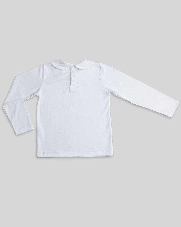 Polo blanco con picoeta celeste para niños, comodo y con un diseño clasico ideal para el dia a dia.