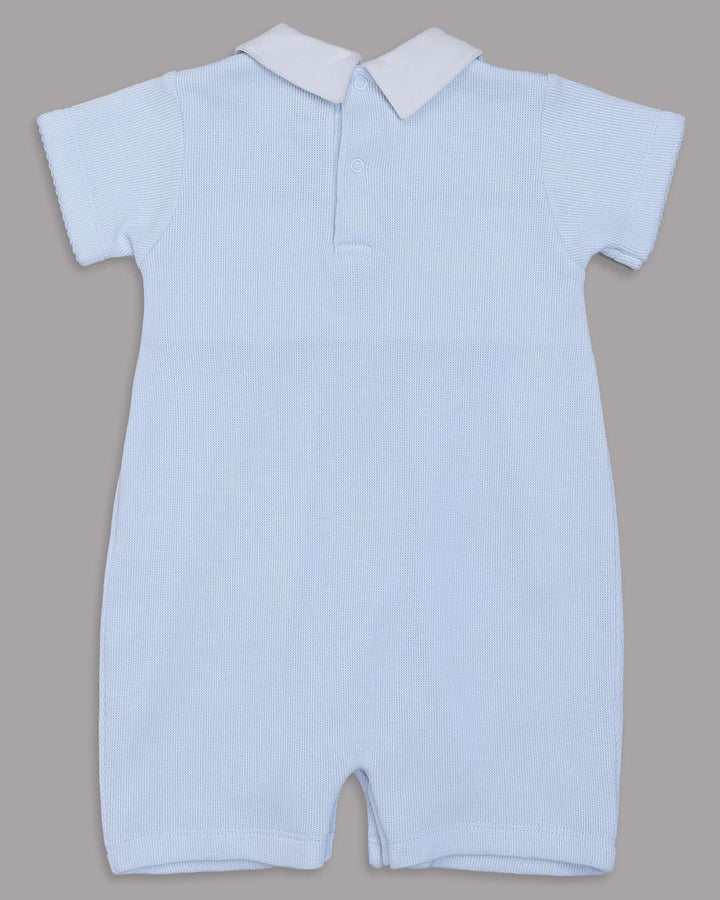 Enterizo corto Alessi para bebes en color celeste con bordado punto smock 