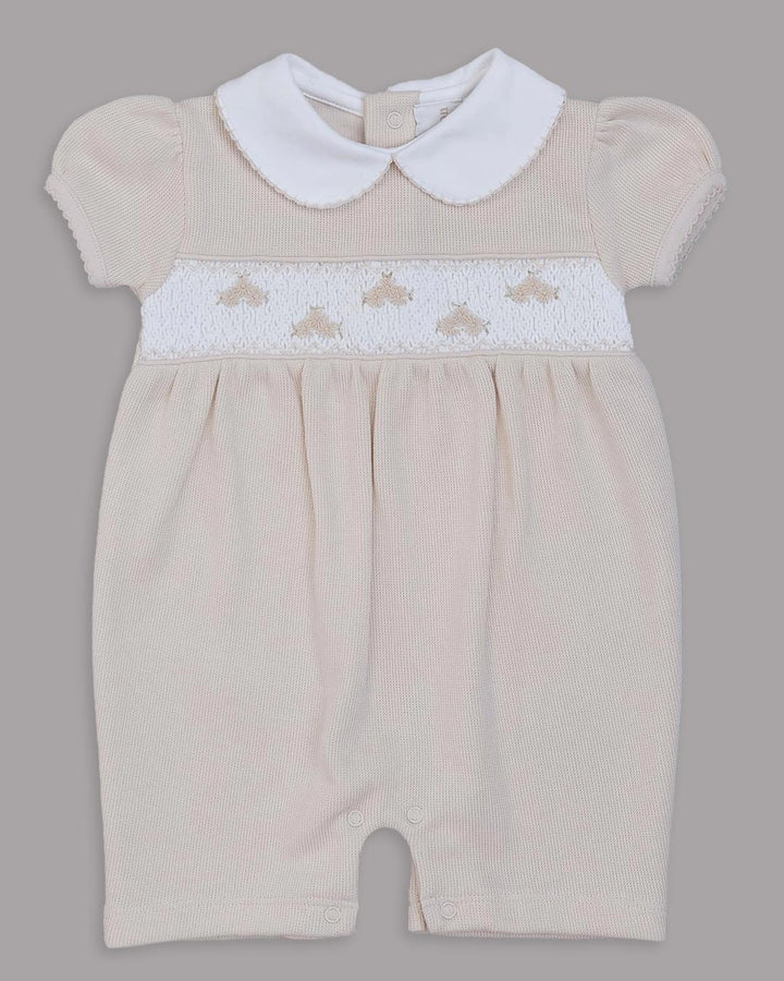 Enterizo corto Zuzzel para bebes en color nude con bordado punto smock 