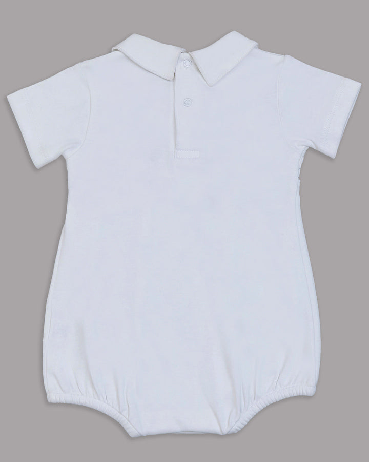 Bombacho para bebes en color blanco con bordado punto smock barcos