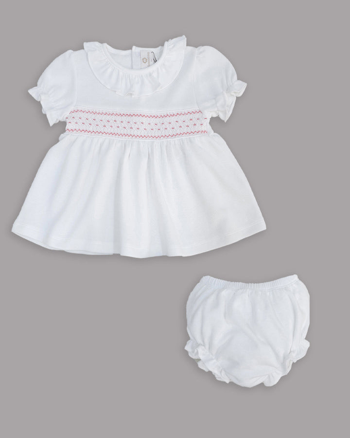 Mini Vestido Daphne para niña en color blanco con bordado punto smock