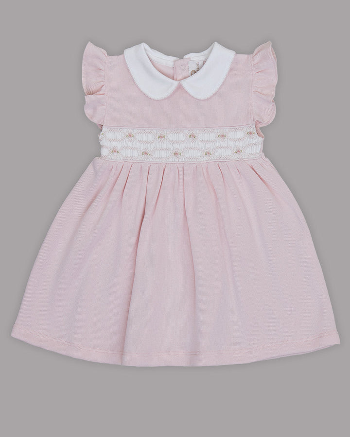 Vestido Emma para niña en color rosado con bordado punto smock