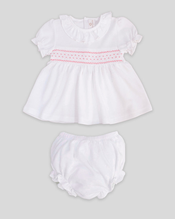 Mini Vestido Smock Punto Ingles Daphne Blanco