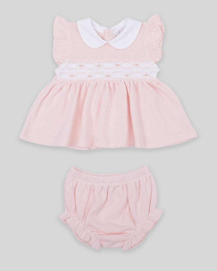 Mini Vestido Smock Punto Ingles Emma Rosado