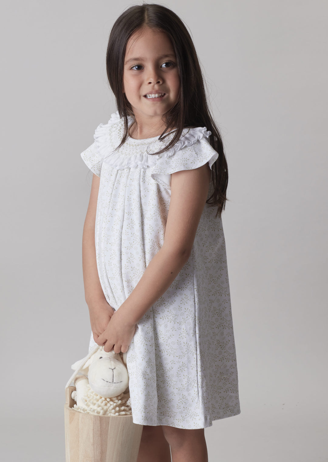 Vestido smock pima Hojas Sage Green