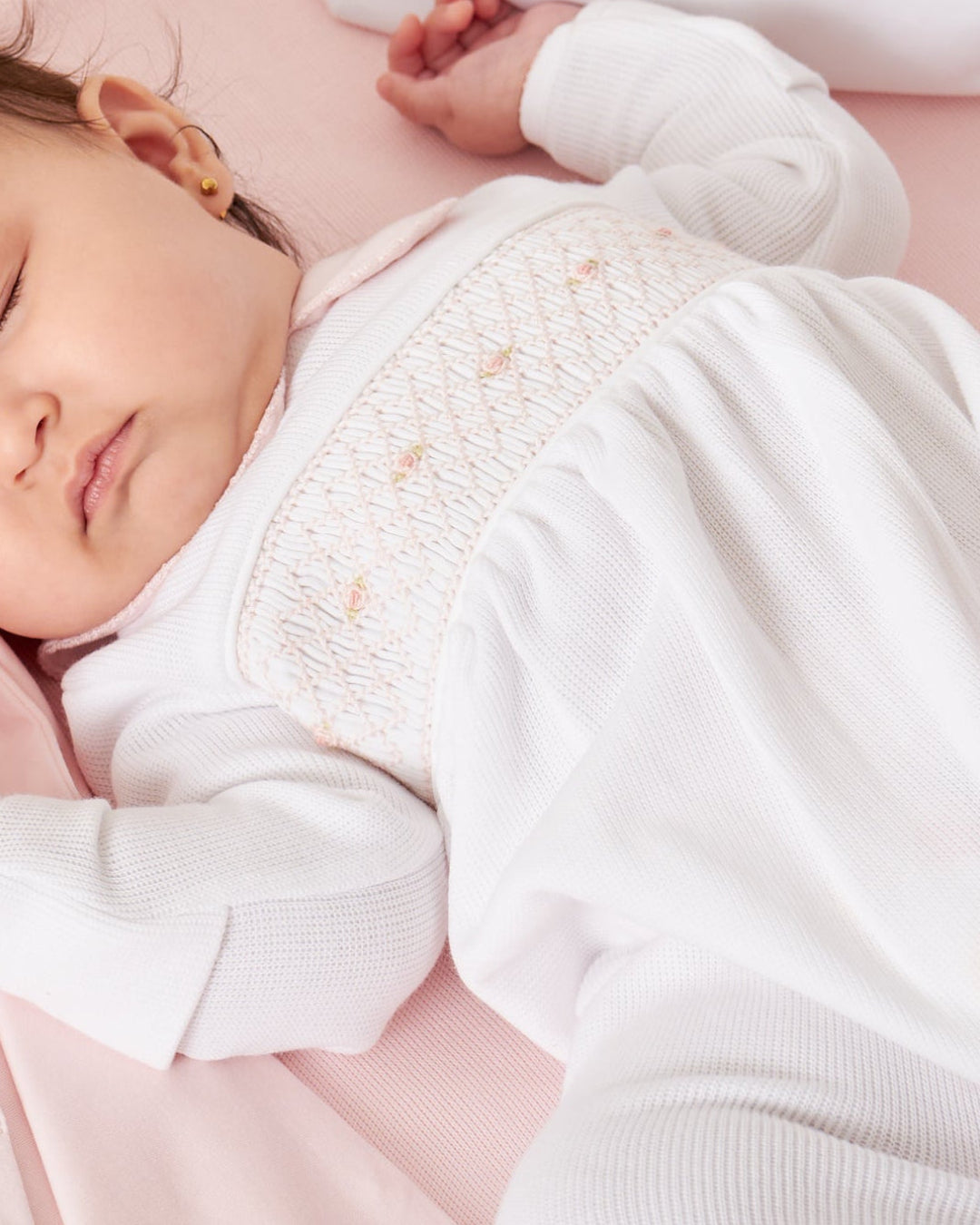 Enterizo bordado punto smock Oriana - Blanco