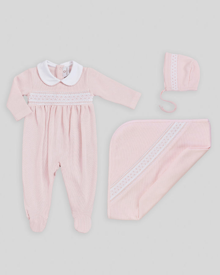 Conjunto de Bebé Smock Punto Inglés Daphne Rosado