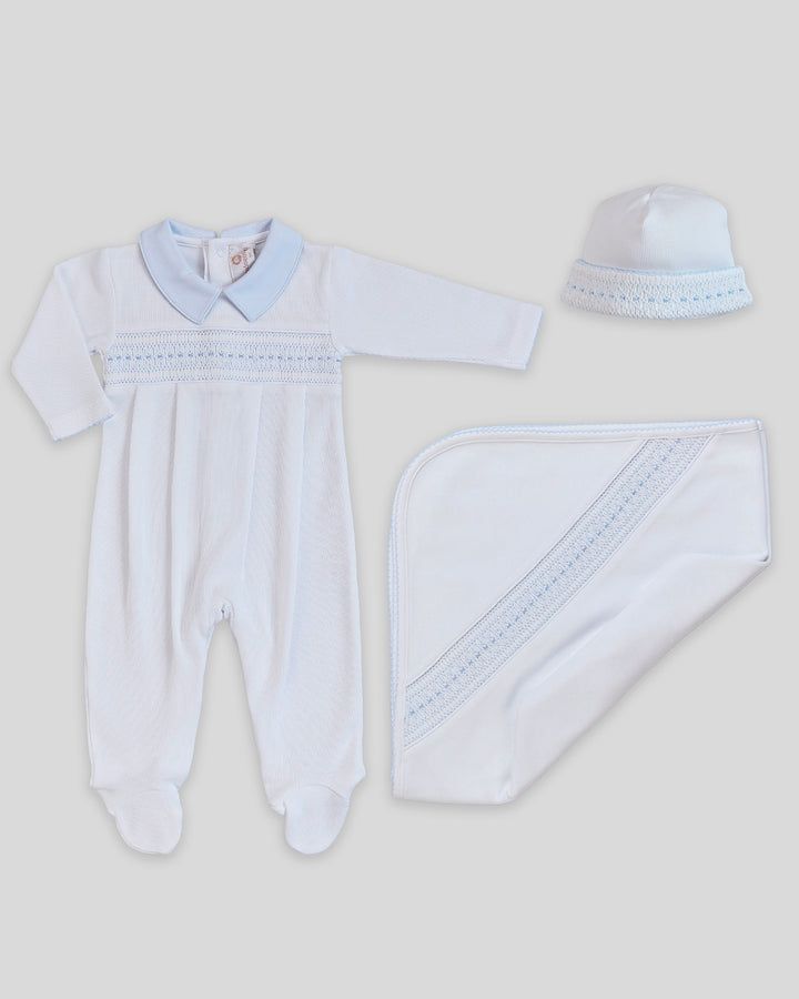 Conjunto de Bebé Smock Punto Inglés Renzi Blanco