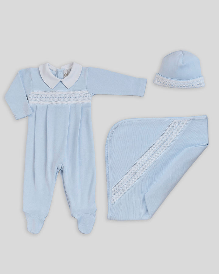 Conjunto de Bebé Smock Punto Inglés Renzi Celeste
