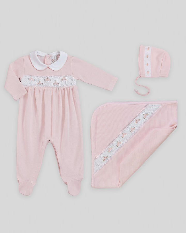 Conjunto de Bebé Smock Punto Inglés Zuz Rosado