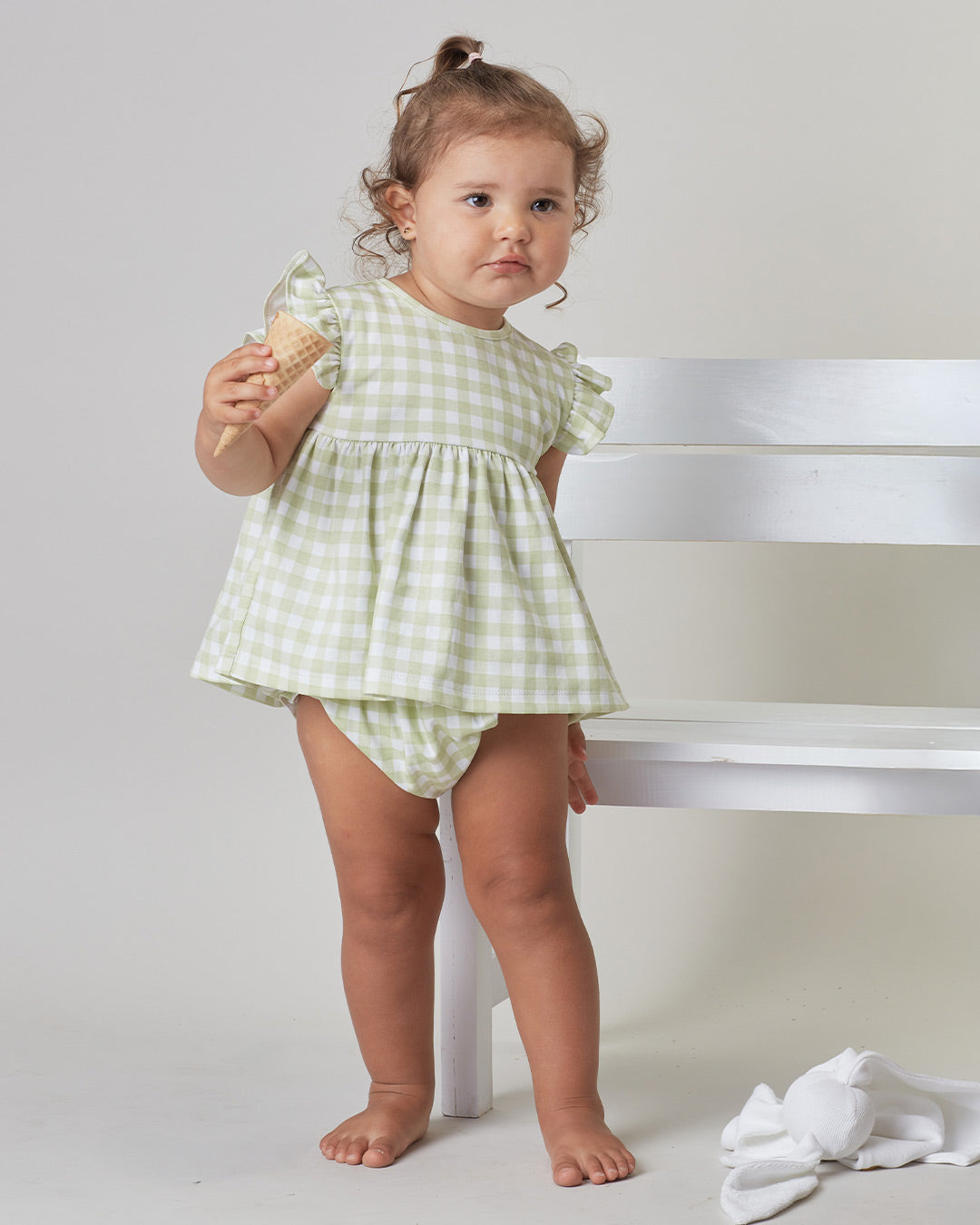 Mini vestido de niña Aurelia - cuadros pistachos