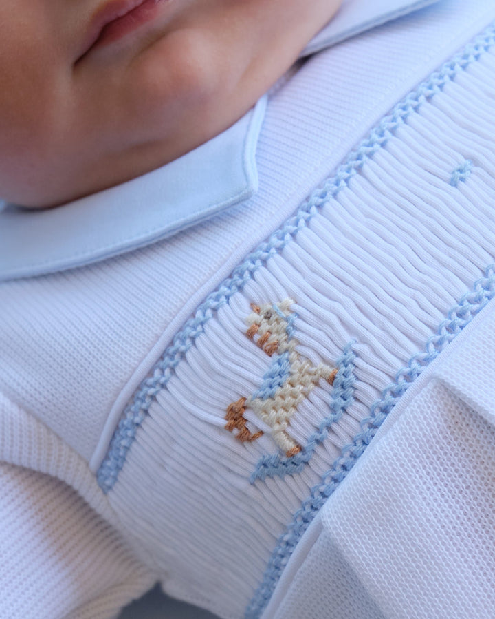 Enterizo Smock Punto Ingles Pony Blanco