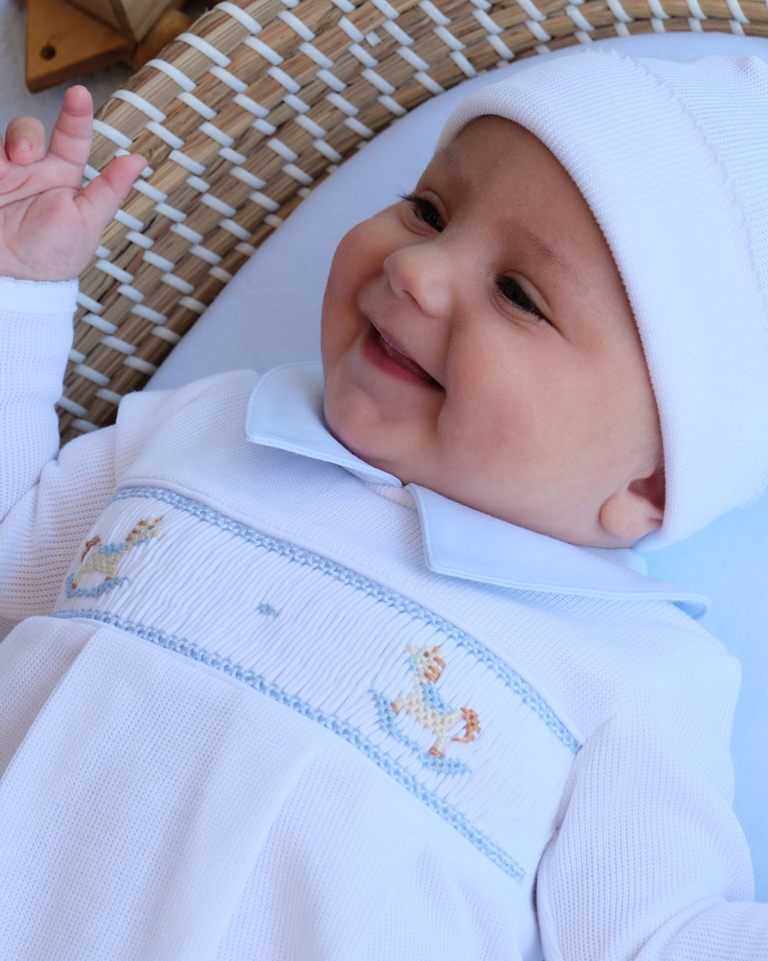 Enterizo Smock Punto Ingles Pony Blanco