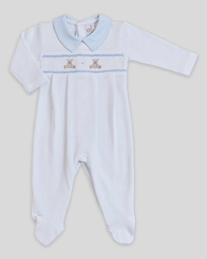 Enterizo Smock Punto Ingles Osito Blanco