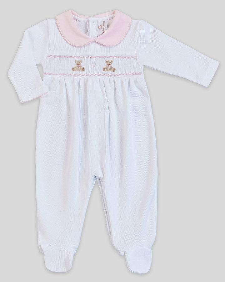 Enterizo Smock Punto Ingles Osita Blanco