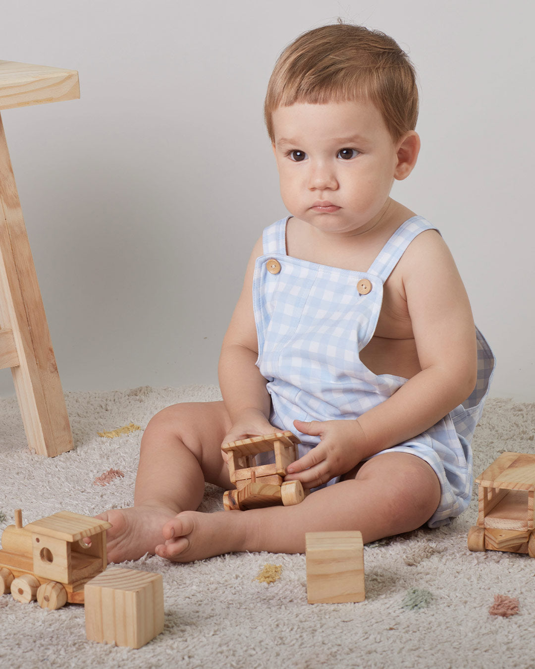 Overol para bebe niño Nico - Cuadros Celestes