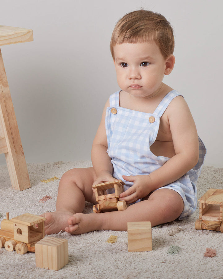 Overol para bebe niño Nico - Cuadros Celestes