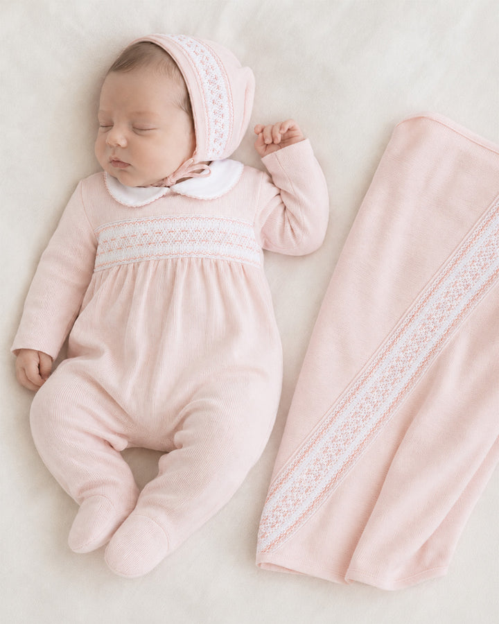 Conjunto de Bebé Smock Punto Inglés Daphne Rosado