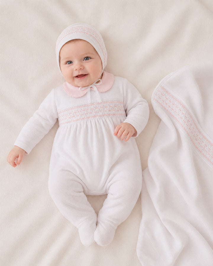 Conjunto de Bebé Smock Punto Inglés Daphne Blanco