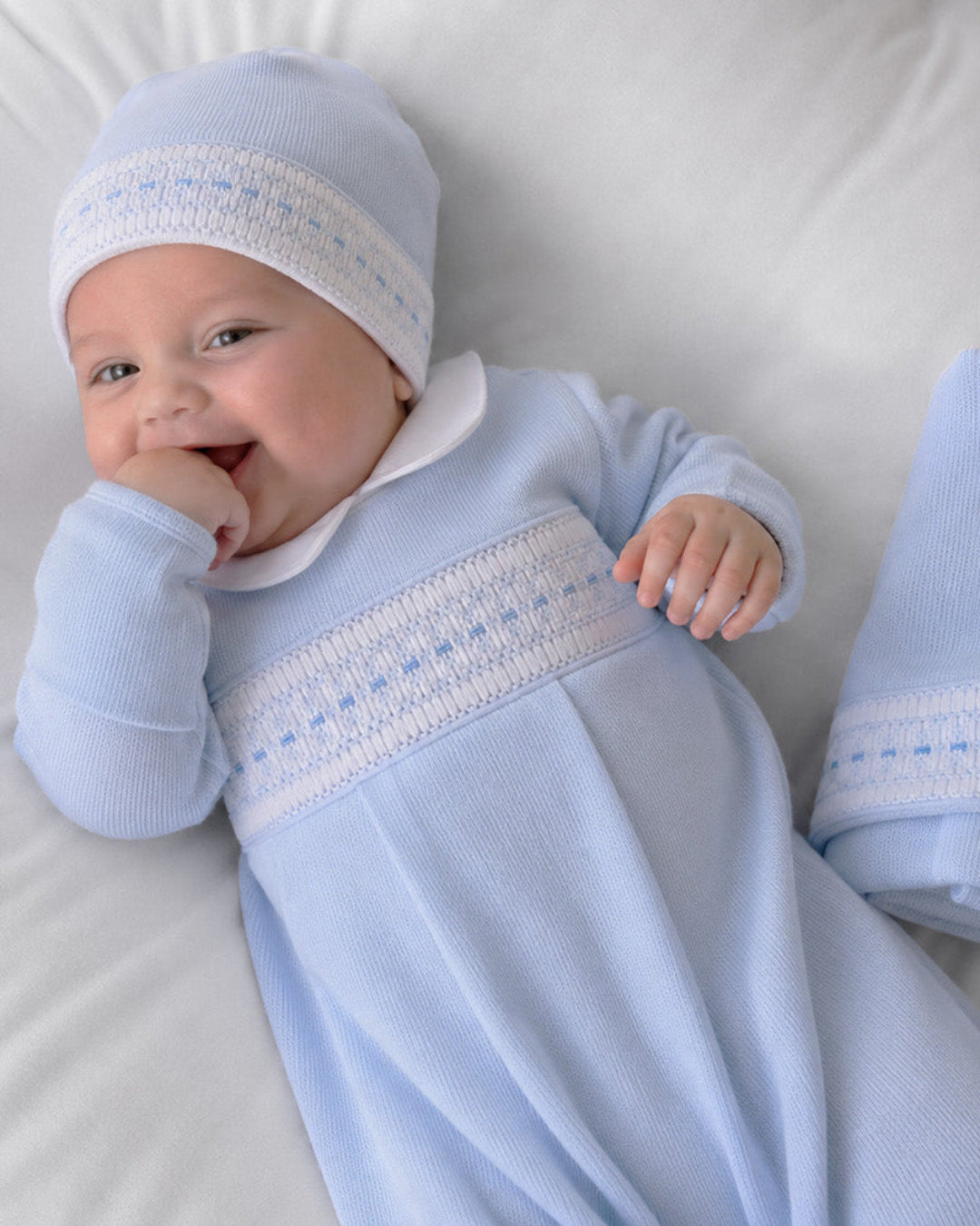 Conjunto de Bebé Smock Punto Inglés Renzi Celeste