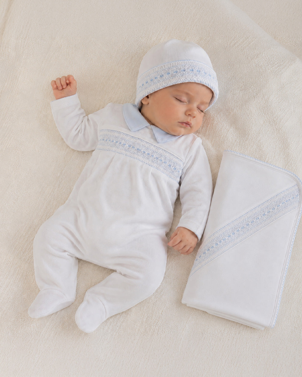 Conjunto de Bebé Smock Punto Inglés Renzi Blanco